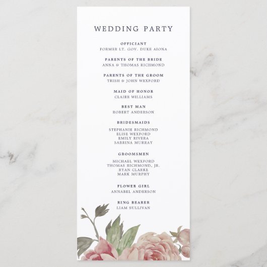 Programme de cérémonie des Mariages Roses (Dos)