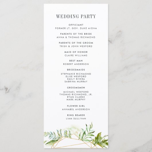 Programme de cérémonie des Mariages Terrarium (Dos)