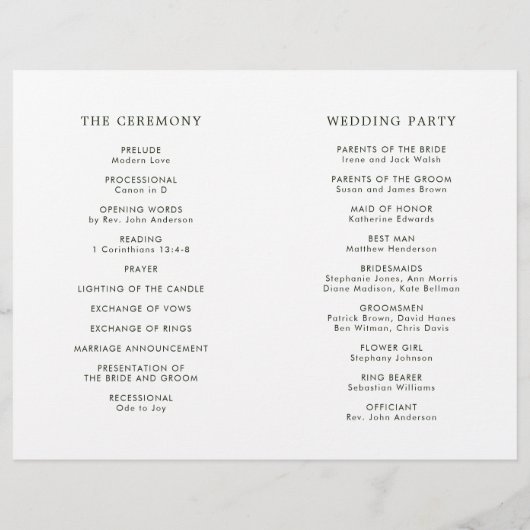 Programme de cérémonie des Mariages verts Feuille  (Dos)