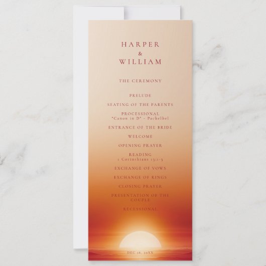 Programme de cérémonie du coucher du soleil en ter (Devant)