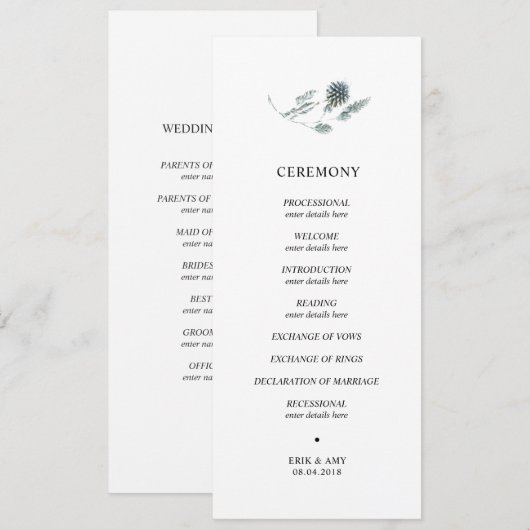 Programme de cérémonie du mariage de chardon bleu (Devant / Derrière)