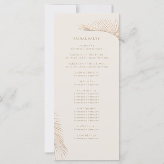 Programme de Cérémonie Feuille de Palm Simple Mode (Dos)