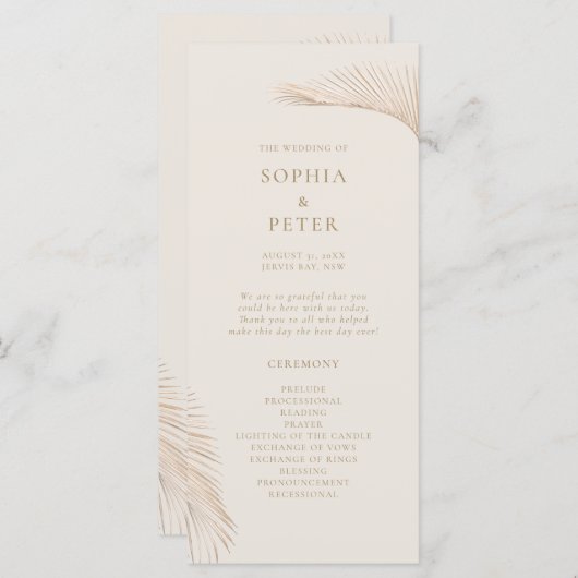 Programme de Cérémonie Feuille de Palm Simple Mode (Devant / Derrière)