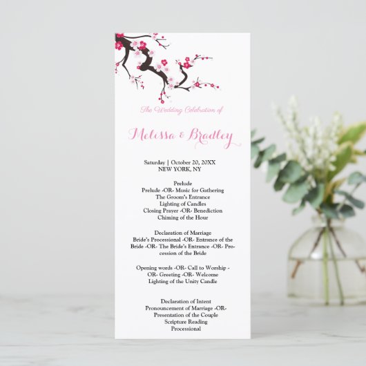 Programme de cérémonie florale rose blanc à fleurs (Debout devant)
