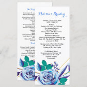 Programme de cérémonie flore bleue à cadre doré gé (Devant / Derrière)