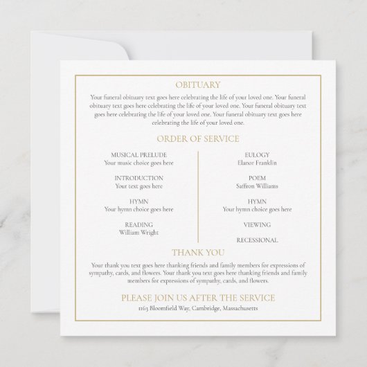 Programme de cérémonie funéraire à feuillage (Dos)