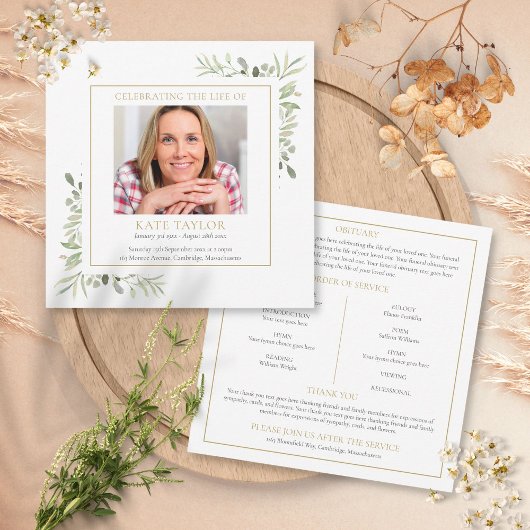 Programme de cérémonie funéraire à feuillage