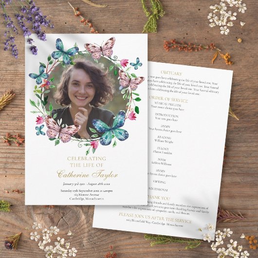 Programme de cérémonie funéraire photo de papillon