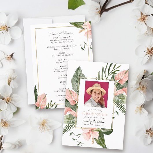 Programme de cérémonie funéraire tropical rose