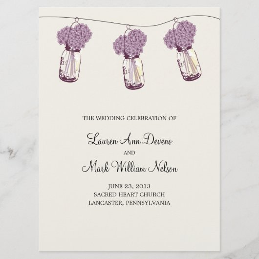 Programme de cérémonie Hydrangea & Mason Jar (Devant)