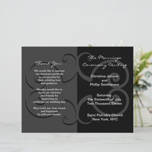 Programme de cérémonie mariage Courbe papillon noi (Debout devant)