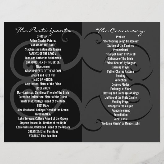 Programme de cérémonie mariage Courbe papillon noi (Dos)