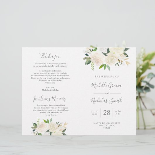 Programme de cérémonie mariage Crème Aquarelle Flo (Debout devant)