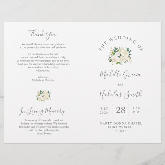 Programme de cérémonie mariage Crème Aquarelle Flo (Devant)