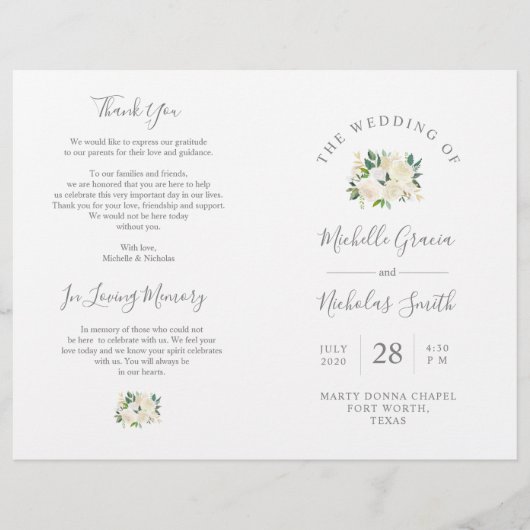 Programme de cérémonie mariage Crème Aquarelle Flo (Devant)