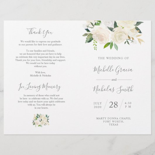 Programme de cérémonie mariage Crème Aquarelle Flo (Devant)