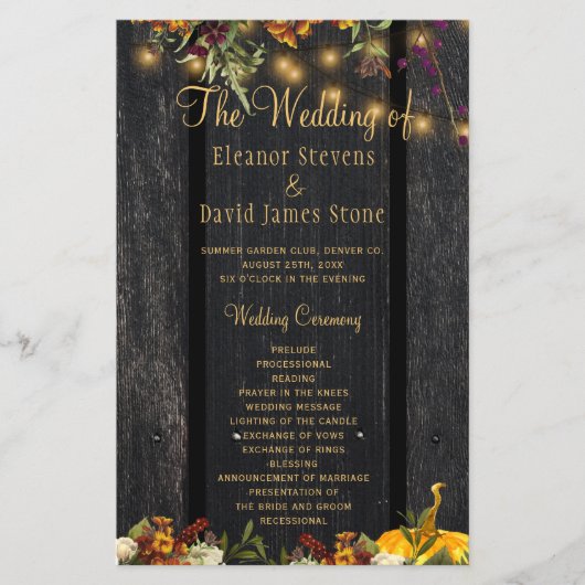 Programme de cérémonie mariage de automne d'automn (Devant)