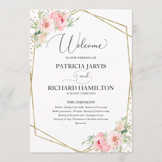 Programme de cérémonie Mariage de bienvenue Élégan (Devant)