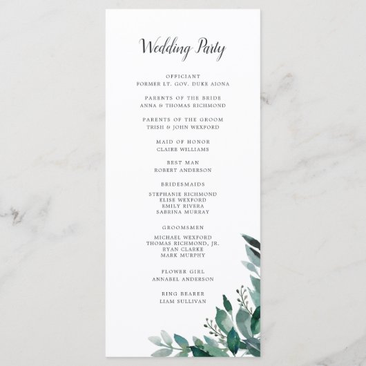 Programme de Cérémonie Mariage de Foliage abondant (Dos)