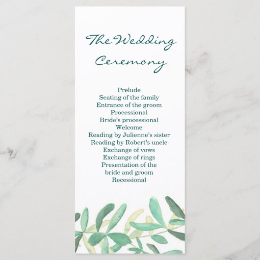 Programme de cérémonie Mariage de la verdure botan (Dos)