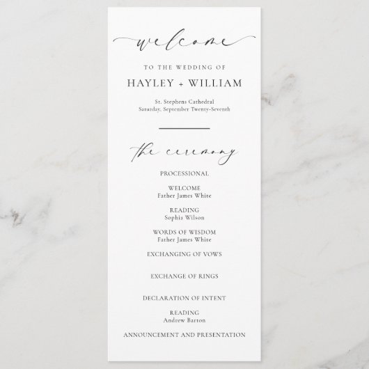 Programme de cérémonie Mariage d'Ellesmere (Devant)