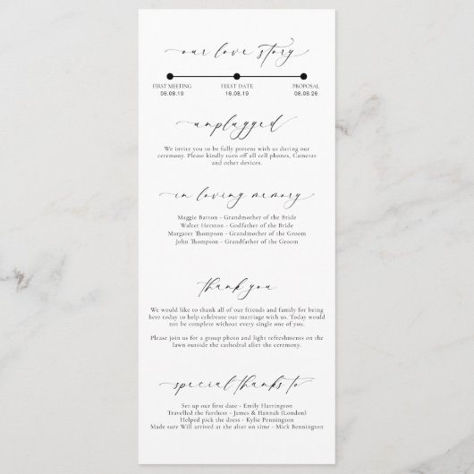 Programme de cérémonie Mariage d'Ellesmere (Dos)