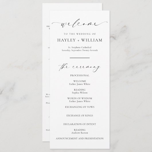 Programme de cérémonie Mariage d'Ellesmere (Devant / Derrière)