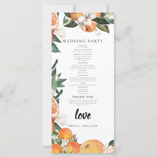 Programme de Cérémonie Mariage d'Oranges romantiqu (Dos)