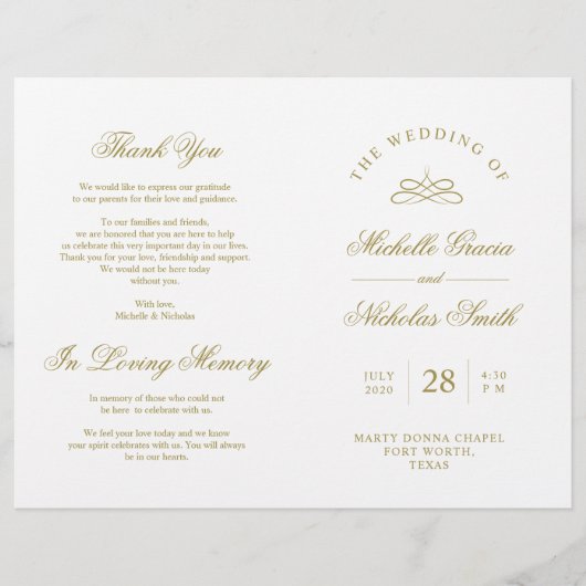 Programme de cérémonie mariage Élégance classique (Devant)