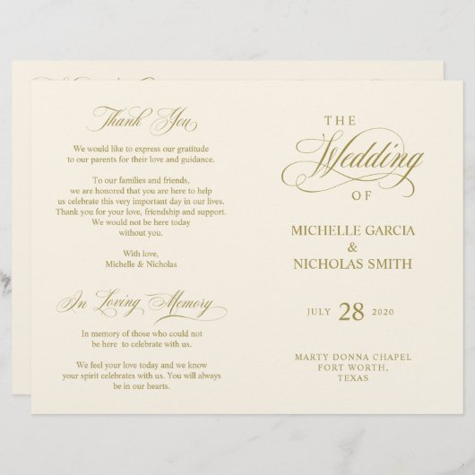 Programme de cérémonie mariage Élégance classique  (Devant / Derrière)