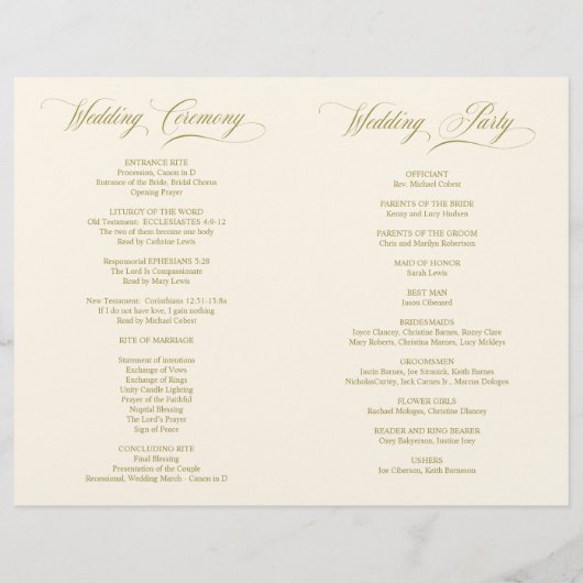 Programme de cérémonie mariage Élégance classique  (Dos)