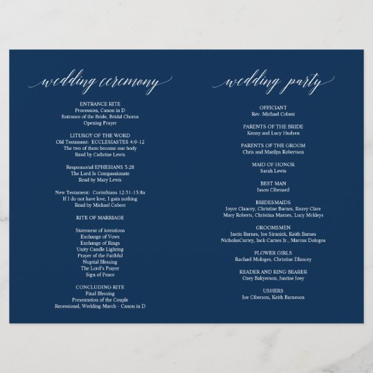 Programme de cérémonie mariage Élégance moderne Ma (Dos)