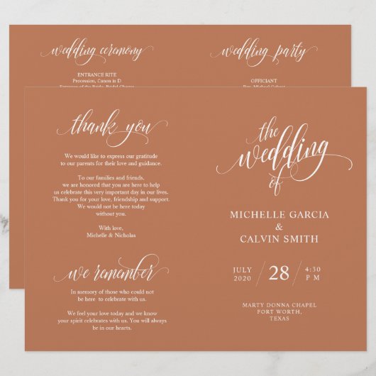 Programme de cérémonie mariage Élégance Script Cui (Devant / Derrière)