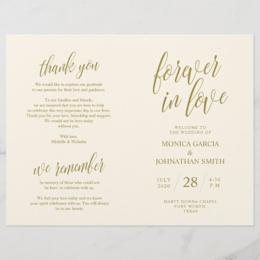 Programme de cérémonie mariage, Elegance Script Go (Devant)