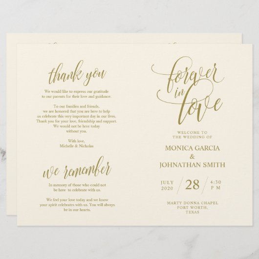 Programme de cérémonie mariage Élégance Script Gol (Devant / Derrière)