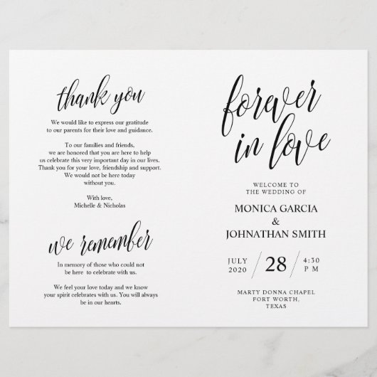 Programme de cérémonie mariage, Élégance Script no (Devant)