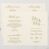 Programme de cérémonie mariage, Élégant Script Gol (Devant / Derrière)