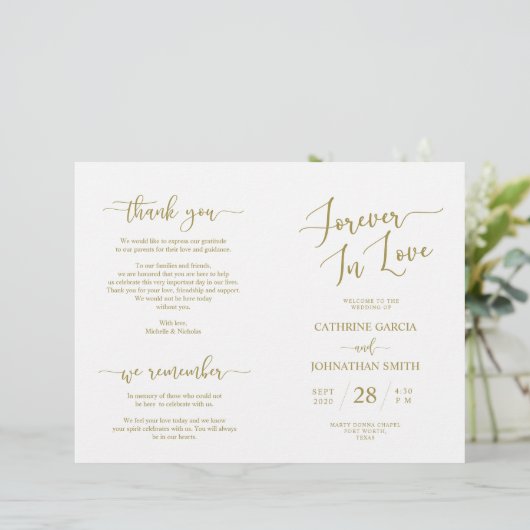 Programme de cérémonie mariage, Élégant Script Gol (Debout devant)