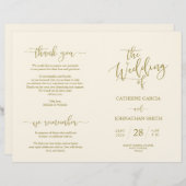 Programme de cérémonie mariage, Élégant Script Gol (Devant / Derrière)