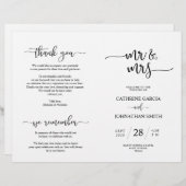 Programme de cérémonie mariage, Élégant script noi (Devant / Derrière)