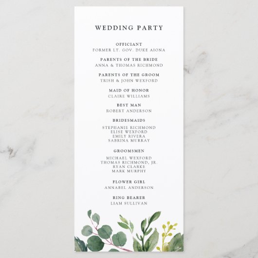 Programme de cérémonie Mariage Eucalyptus Grove (Dos)