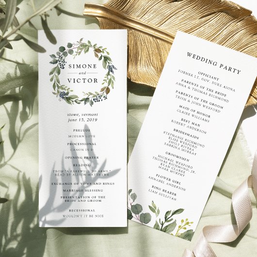 Programme de cérémonie Mariage Eucalyptus Grove