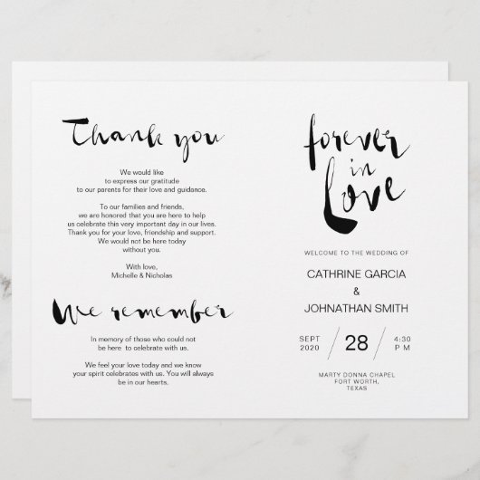 Programme de cérémonie mariage, façade noire moder (Devant / Derrière)