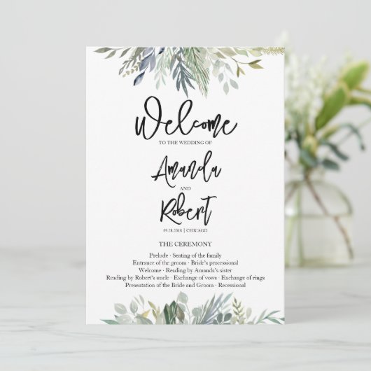 Programme de cérémonie Mariage Feuille de verdure (Debout devant)