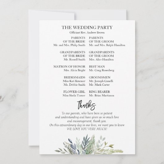 Programme de cérémonie Mariage Feuille de verdure (Dos)