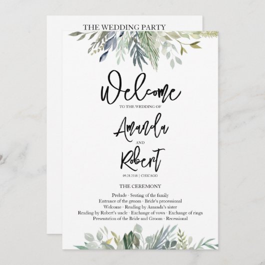 Programme de cérémonie Mariage Feuille de verdure (Devant / Derrière)