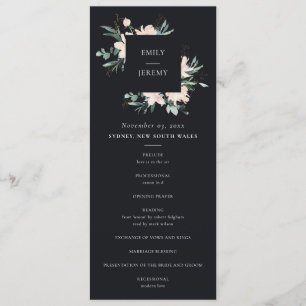 PROGRAMME DE CÉRÉMONIE MARIAGE FLORALE BLACK BLUSH
