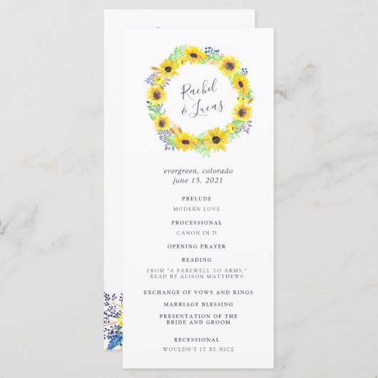 Programme de Cérémonie Mariage Flowerfields (Devant / Derrière)