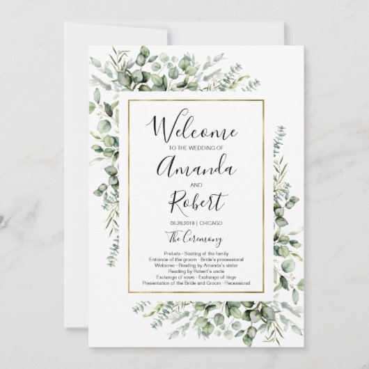 Programme de cérémonie Mariage Gold Greenery Water (Devant)