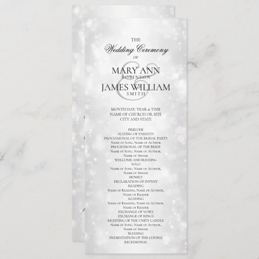Programme de cérémonie mariage Lumières Shimmer Si (Devant / Derrière)